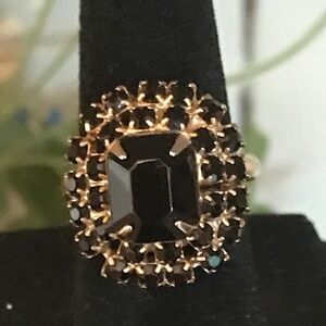 Adjustable Gold Tone & Faux Black Gem Ring